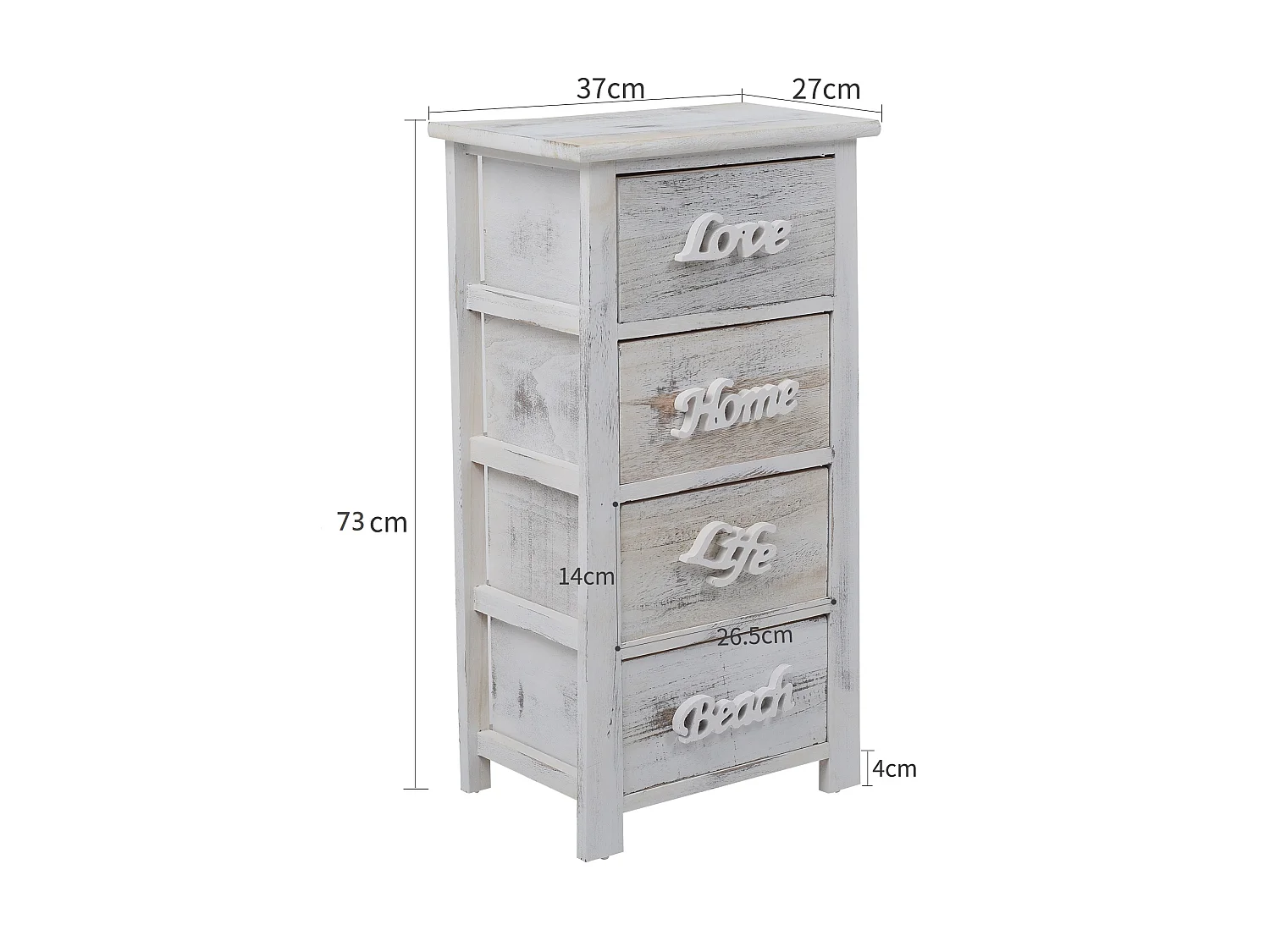 Comodino Cassettiera 4 Cassetti Bianco Grigio Shabby 73x37x27