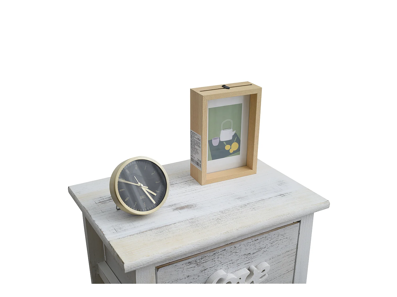 Comodino Cassettiera 4 Cassetti Bianco Grigio Shabby 73x37x27