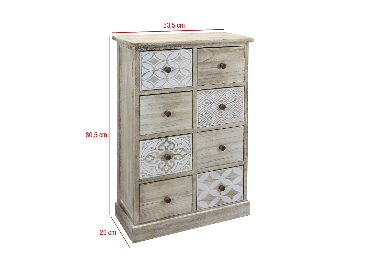 Cassettiera 8 Cassetti Legno Beige Bianco Ingresso 80,5x53,5x25