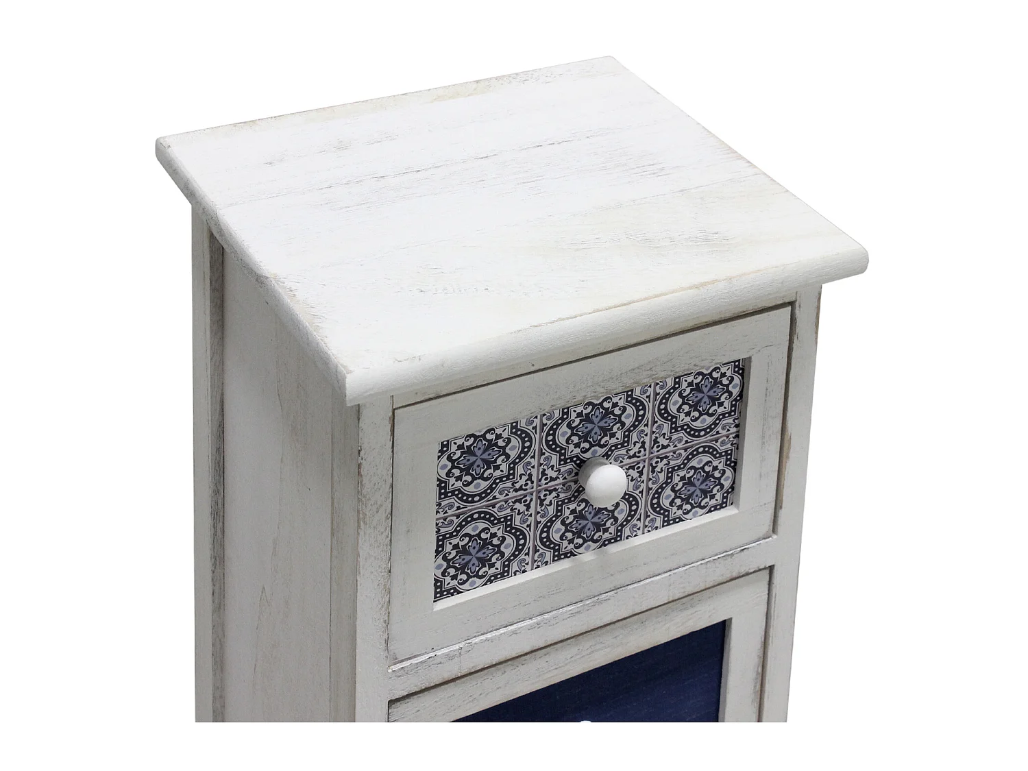 Cassettiera Comodino Bianco Stampe Legno 4 Cassetti 76x30x25