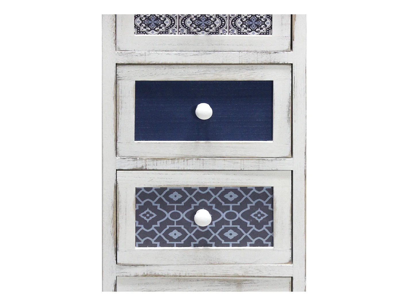 Cassettiera Comodino Bianco Stampe Legno 4 Cassetti 76x30x25