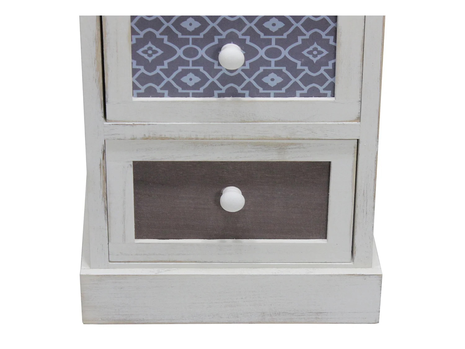 Cassettiera Comodino Bianco Stampe Legno 4 Cassetti 76x30x25