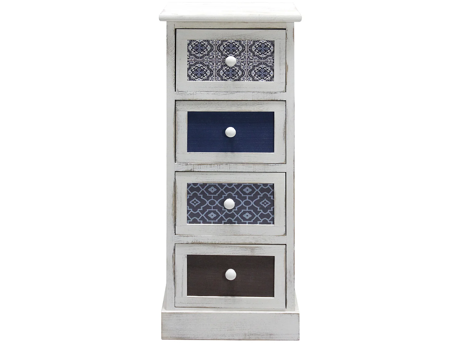 Armoire Commode Blanc Gris Bleu Shabby Bois 4 Tiroirs 76x30x25