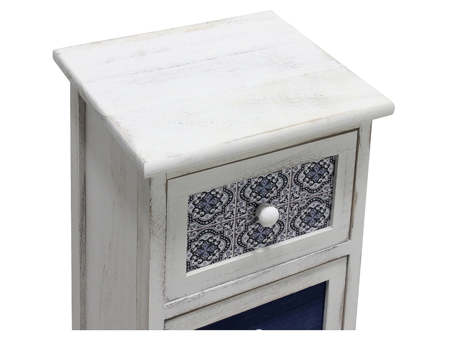 Armoire Commode Blanc Gris Bleu Shabby Bois 4 Tiroirs 76x30x25