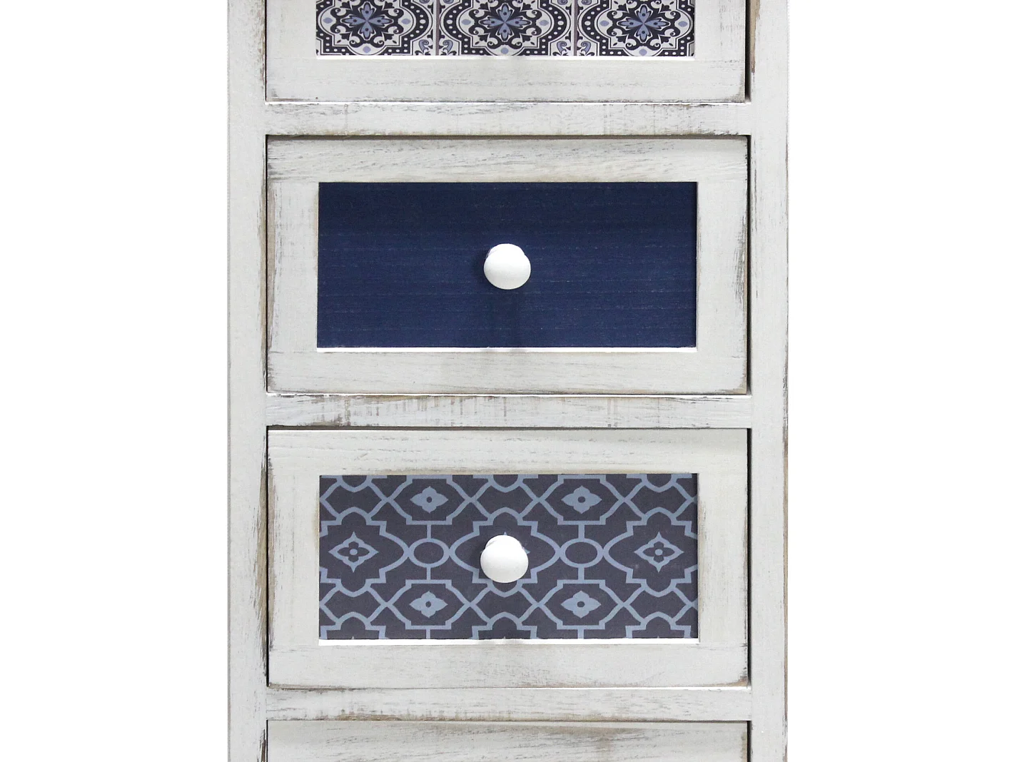 Armoire Commode Blanc Gris Bleu Shabby Bois 4 Tiroirs 76x30x25