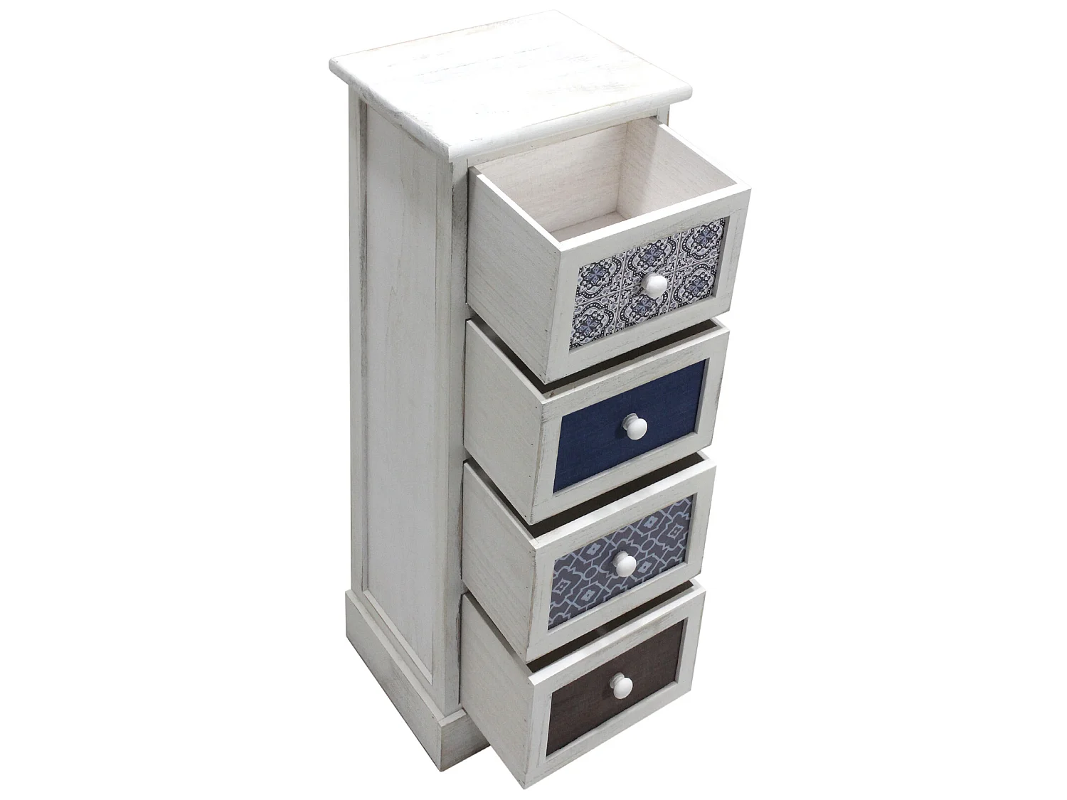 Armoire Commode Blanc Gris Bleu Shabby Bois 4 Tiroirs 76x30x25