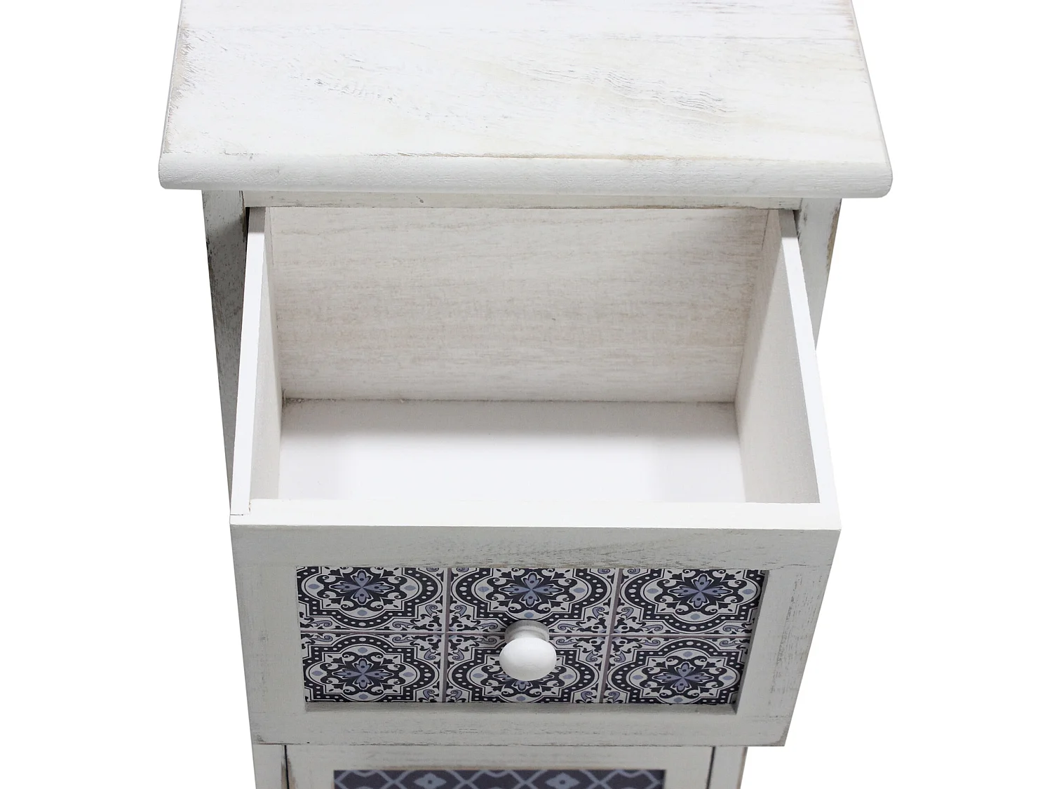 Armoire Commode Blanc Gris Bleu Shabby Bois 4 Tiroirs 76x30x25