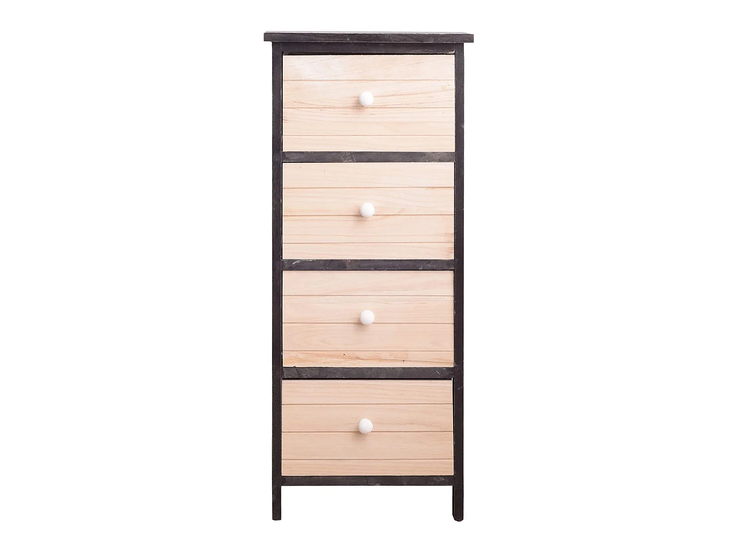 Chiffonnier Commode 4 Tiroirs Bois Blanc Gris Shabby 81x35x25