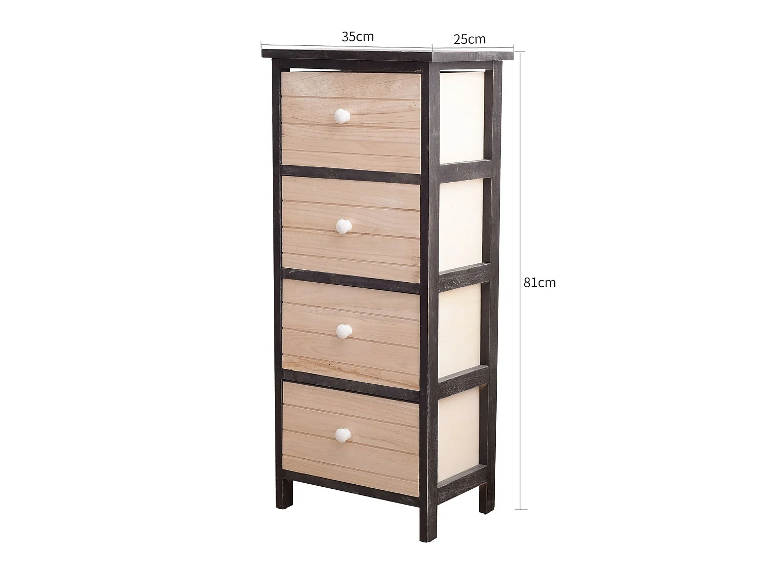 Chiffonnier Commode 4 Tiroirs Bois Blanc Gris Shabby 81x35x25