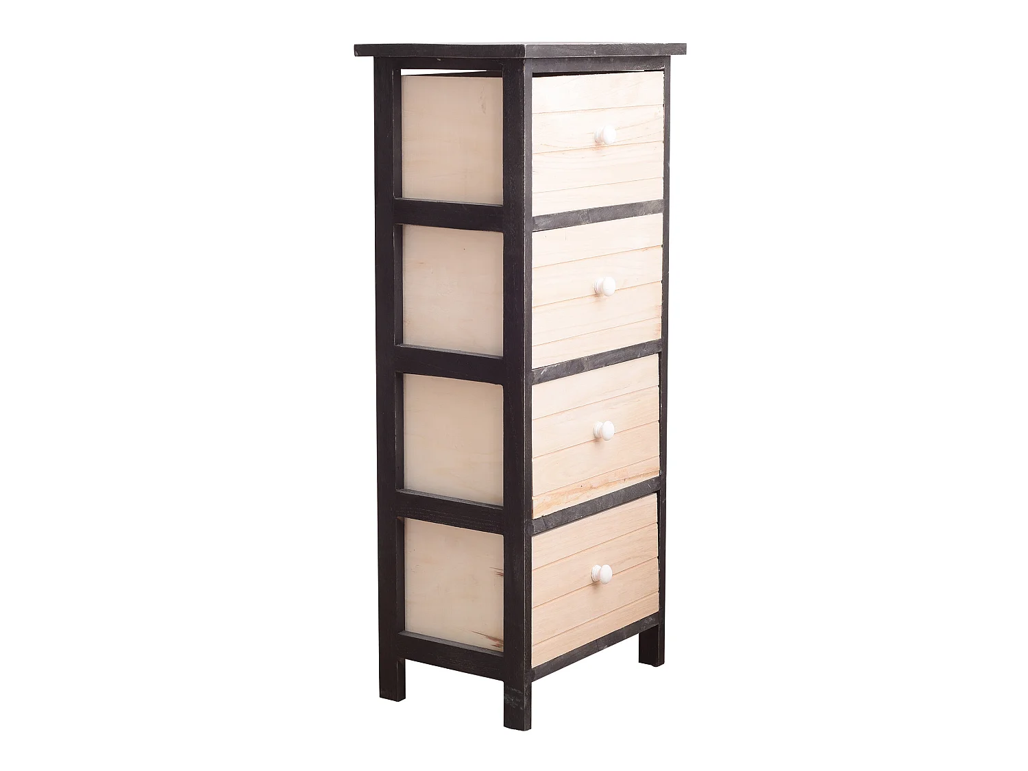 Chiffonnier Commode 4 Tiroirs Bois Blanc Gris Shabby 81x35x25