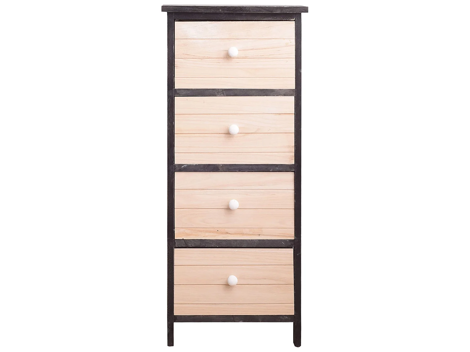 Chiffonnier Commode 4 Tiroirs Bois Blanc Gris Shabby 81x35x25