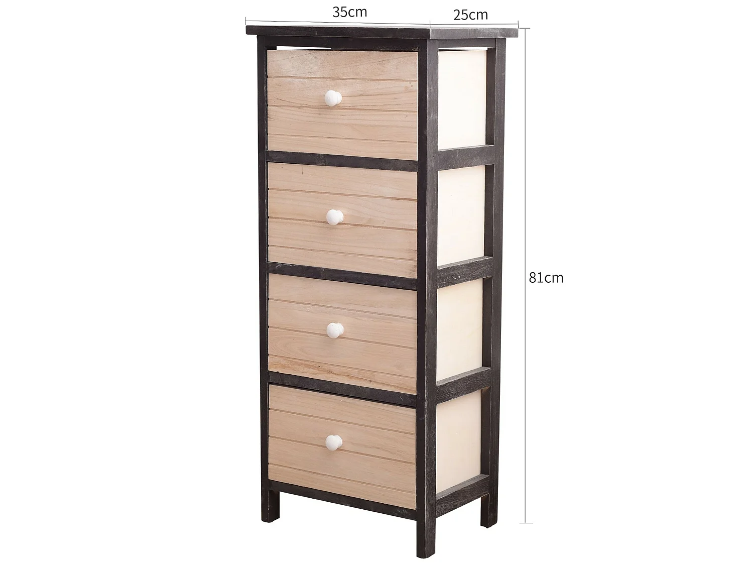 Chiffonnier Commode 4 Tiroirs Bois Blanc Gris Shabby 81x35x25