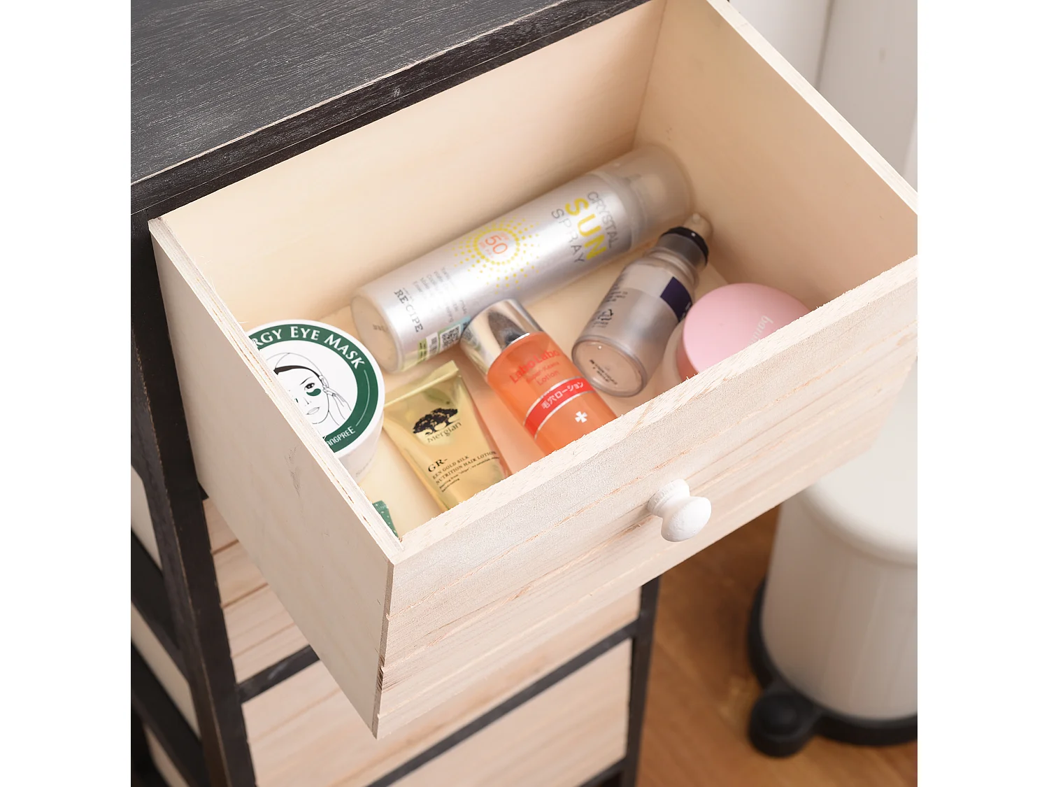 Chiffonnier Commode 4 Tiroirs Bois Blanc Gris Shabby 81x35x25