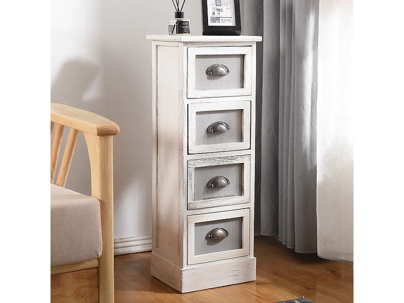 Cassettiera Comodino 4 Cassetti Legno Bianco Vintage 80x29x25