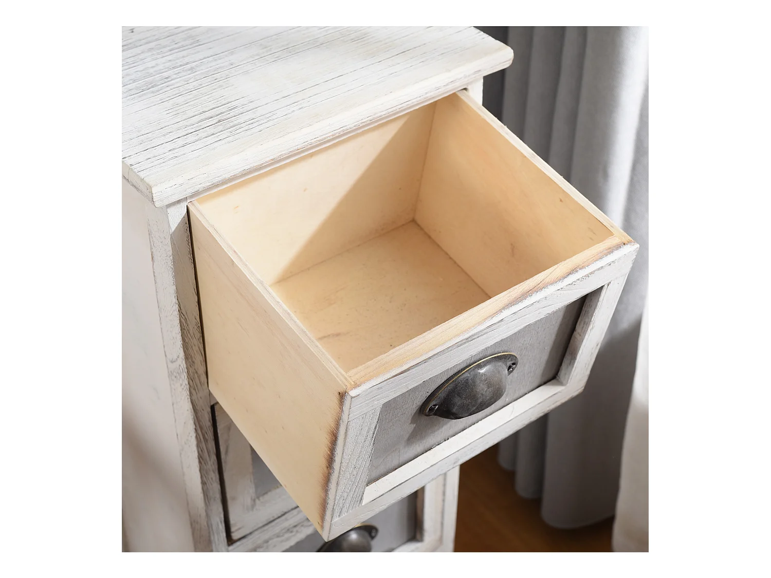 Cassettiera Comodino 4 Cassetti Legno Bianco Vintage 80x29x25