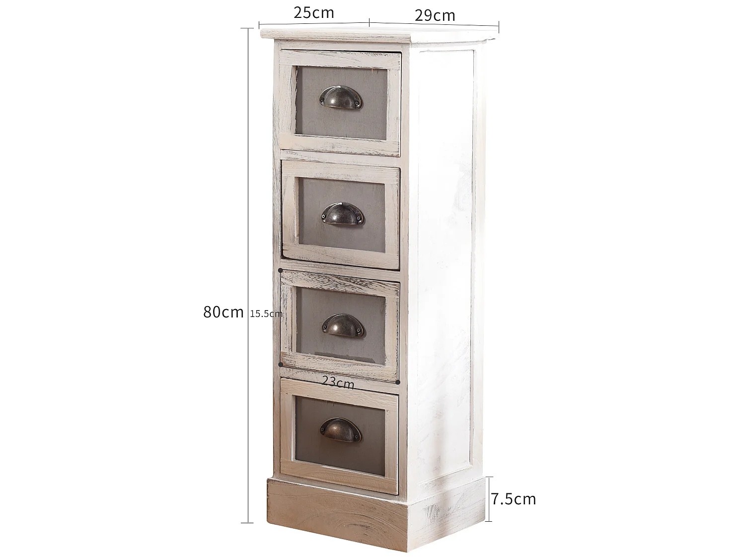 Meuble Chevet 4 Tiroir Bois Blanc Classique 80x29x25