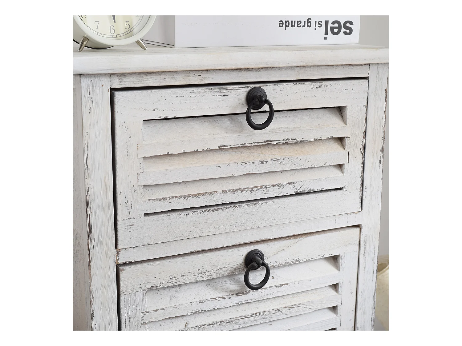 Chiffonnier Table De Chevet 4 Tiroirs Bois Blanc 81x40x27