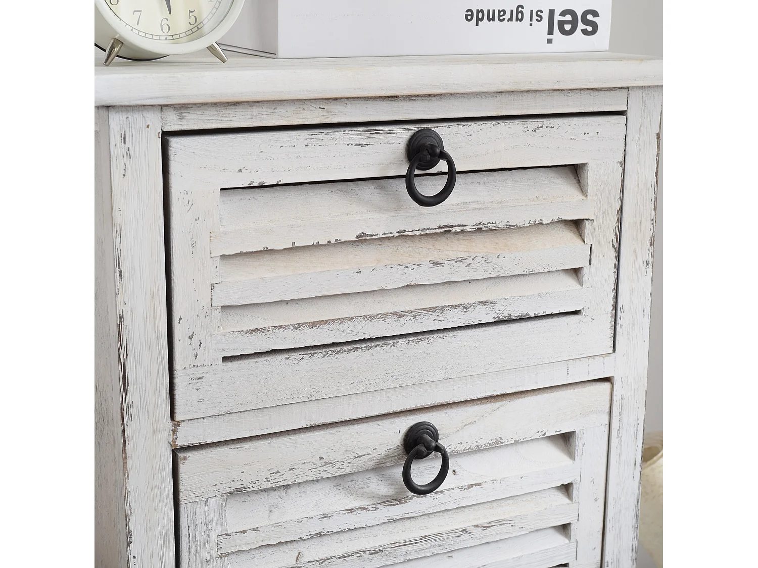 Chiffonnier Table De Chevet 4 Tiroirs Bois Blanc 81x40x27