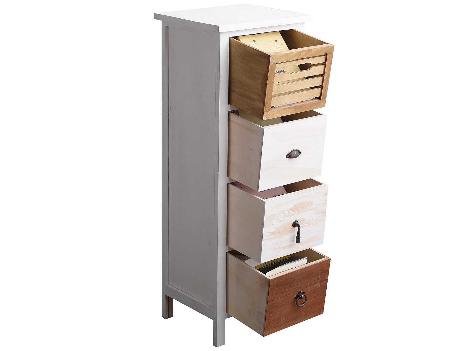 Cómoda 4 Gavetas Shabby Vintage Castanho Branco 89x31x27