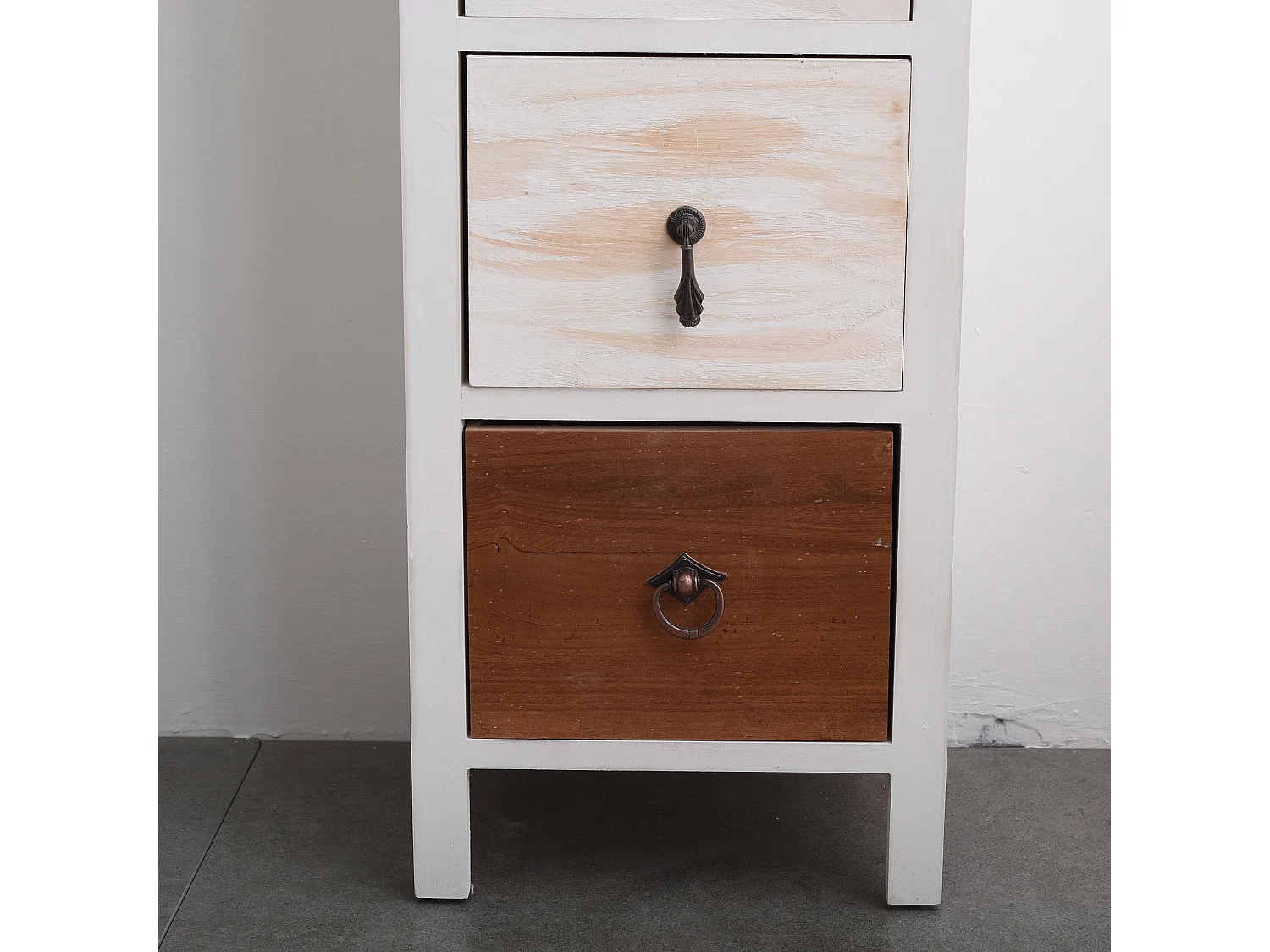 Cómoda 4 Gavetas Shabby Vintage Castanho Branco 89x31x27