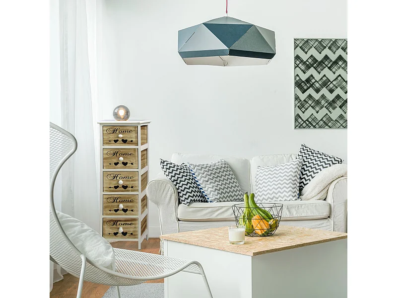 Cassettiera Settimino 5 Cassetti Legno Bianco Marrone 91x26x30