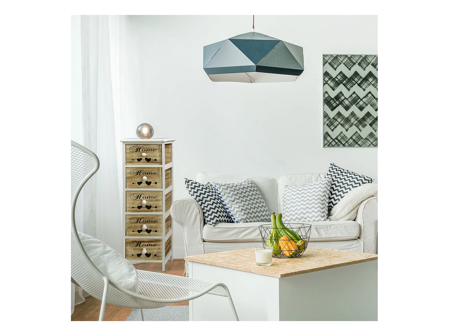 Cassettiera Settimino 5 Cassetti Legno Bianco Marrone 91x26x30