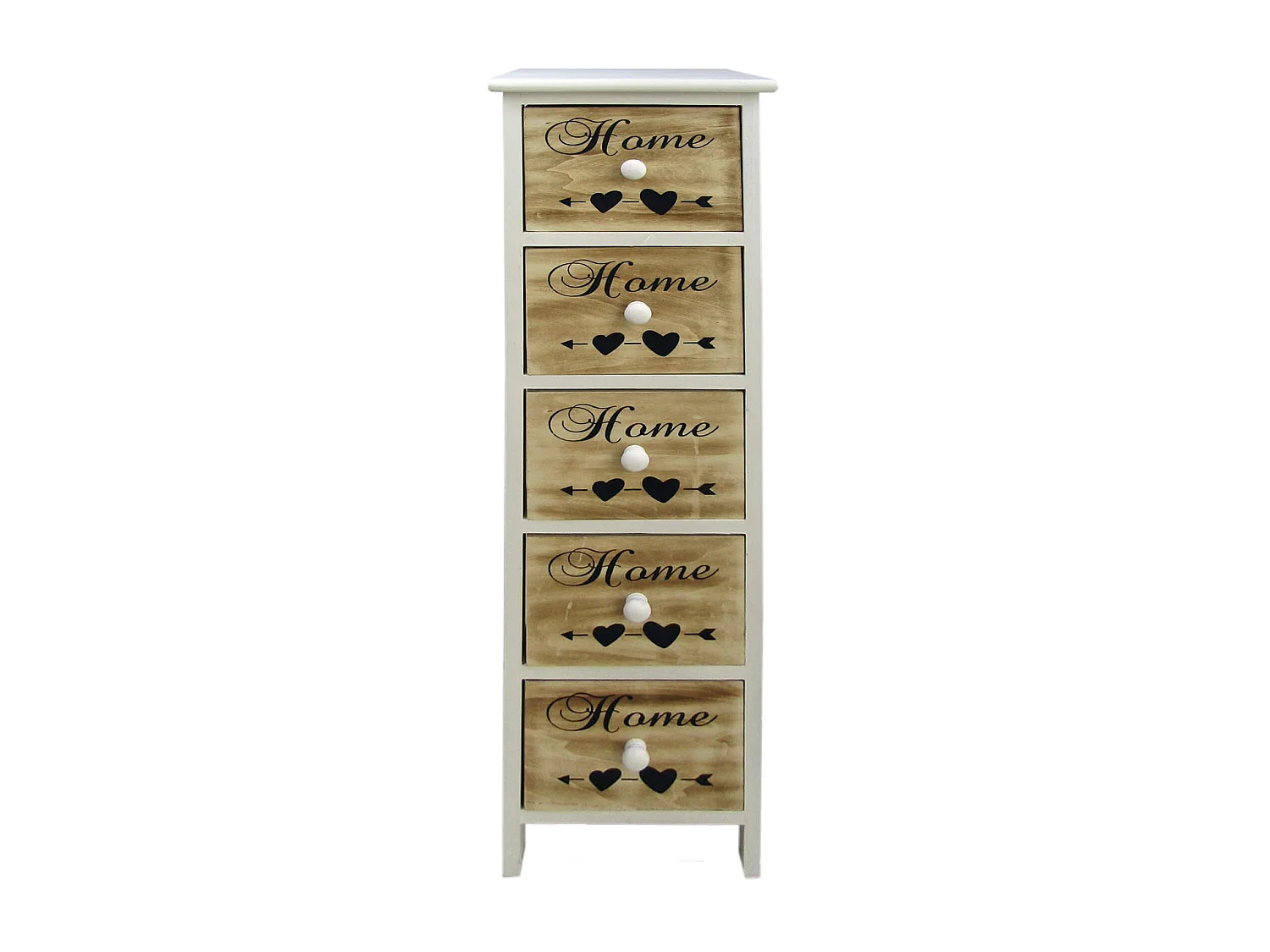 Cassettiera Settimino 5 Cassetti Legno Bianco Marrone 91x26x30