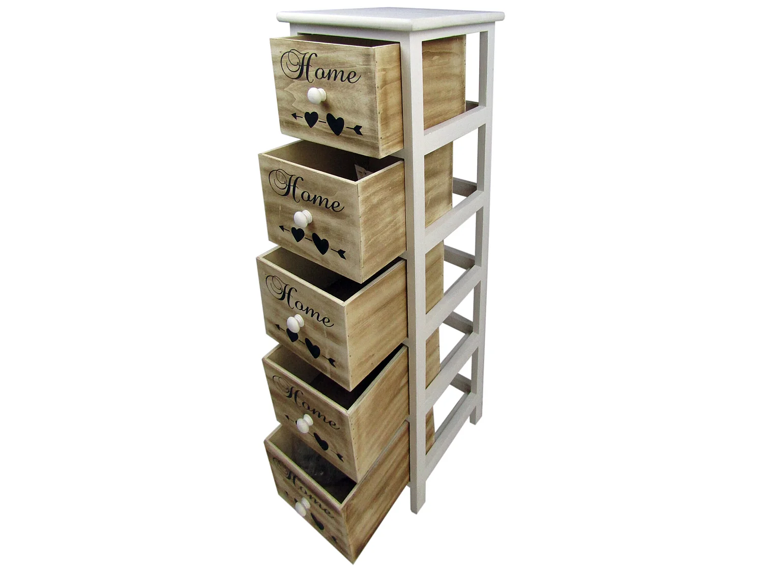 Cassettiera Settimino 5 Cassetti Legno Bianco Marrone 91x26x30