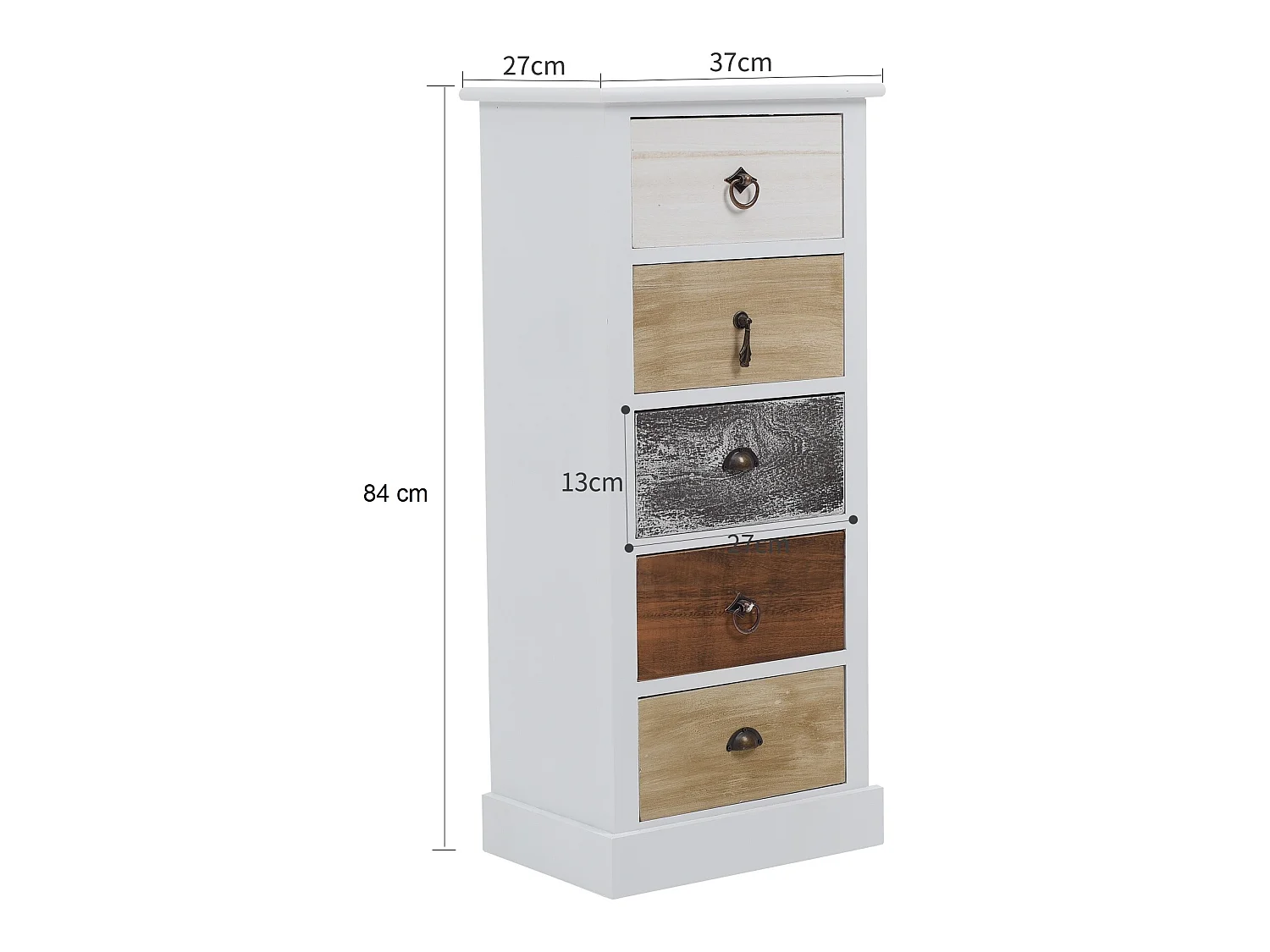 Cassettiera Shabby 5 Cassetti Bianco Marrone Grigio 84x37x27