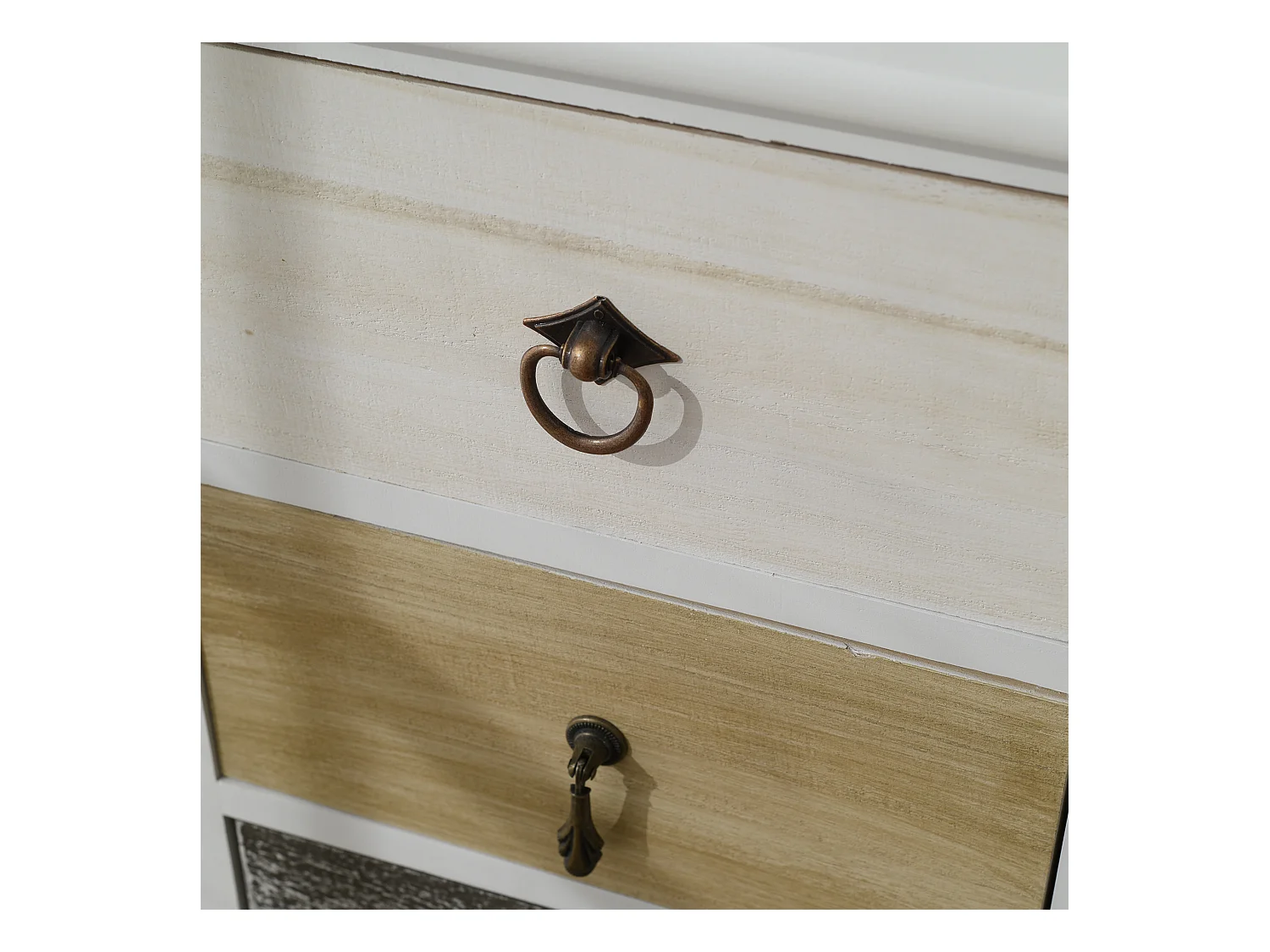 Cassettiera Shabby 5 Cassetti Bianco Marrone Grigio 84x37x27