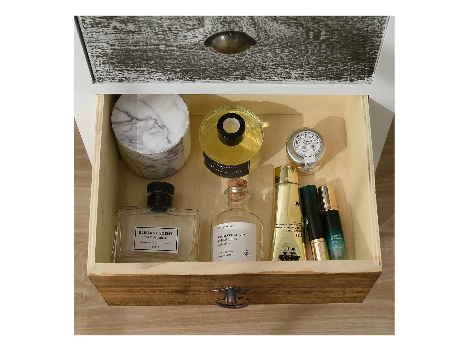 Cassettiera Shabby 5 Cassetti Bianco Marrone Grigio 84x37x27