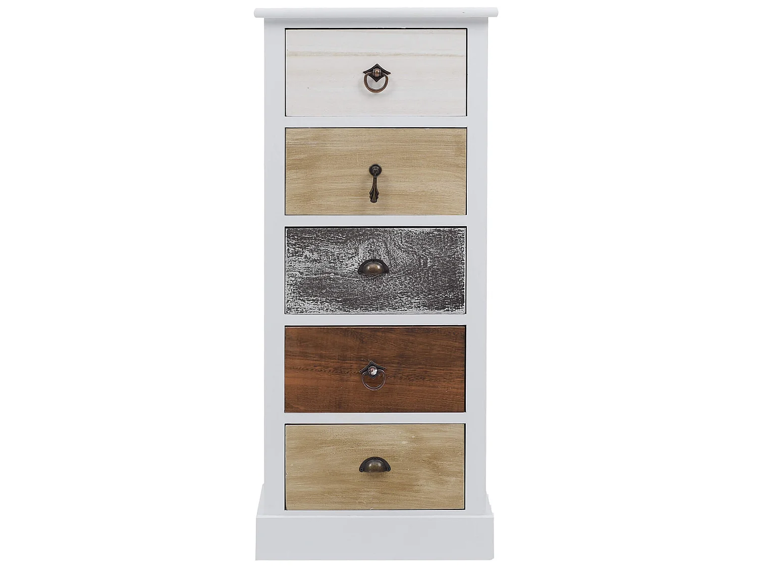 Chiffonnier Chevet 5 Tiroirs Bois Blanc Marron Gris Classique Bain