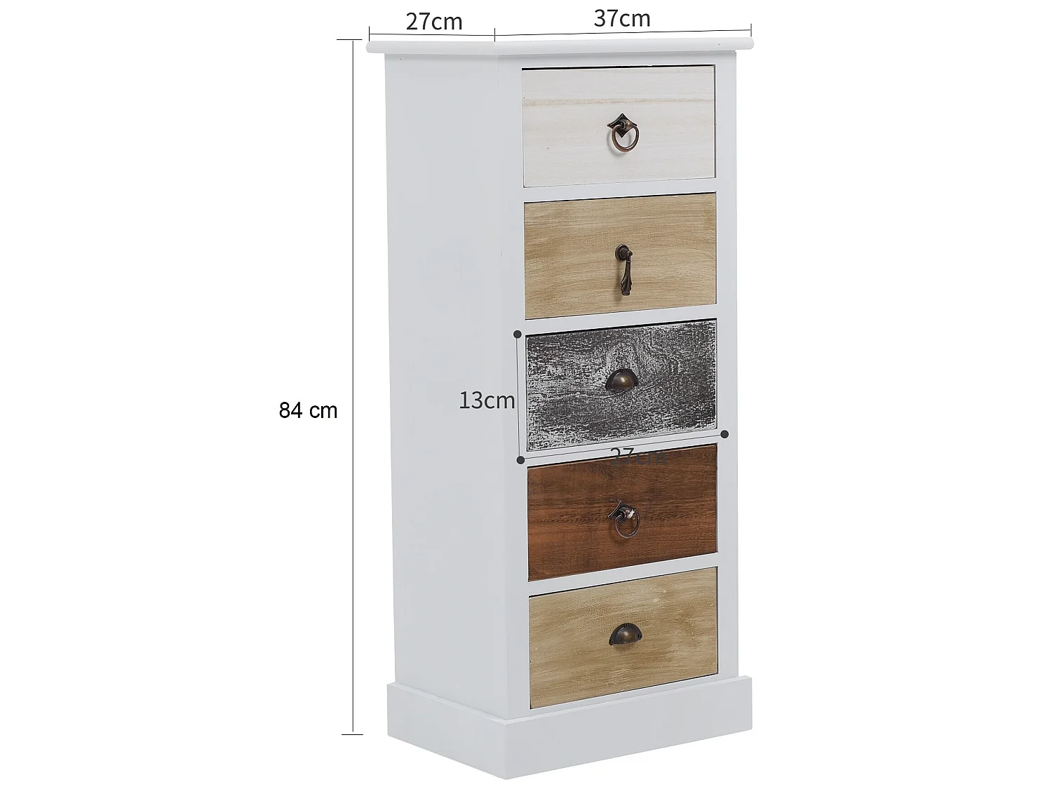 Chiffonnier Chevet 5 Tiroirs Bois Blanc Marron Gris Classique Bain