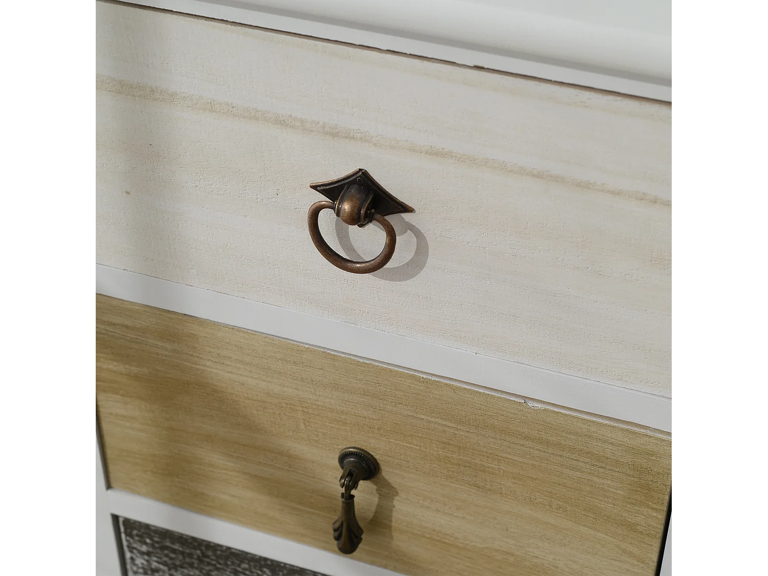 Chiffonnier Chevet 5 Tiroirs Bois Blanc Marron Gris Classique Bain