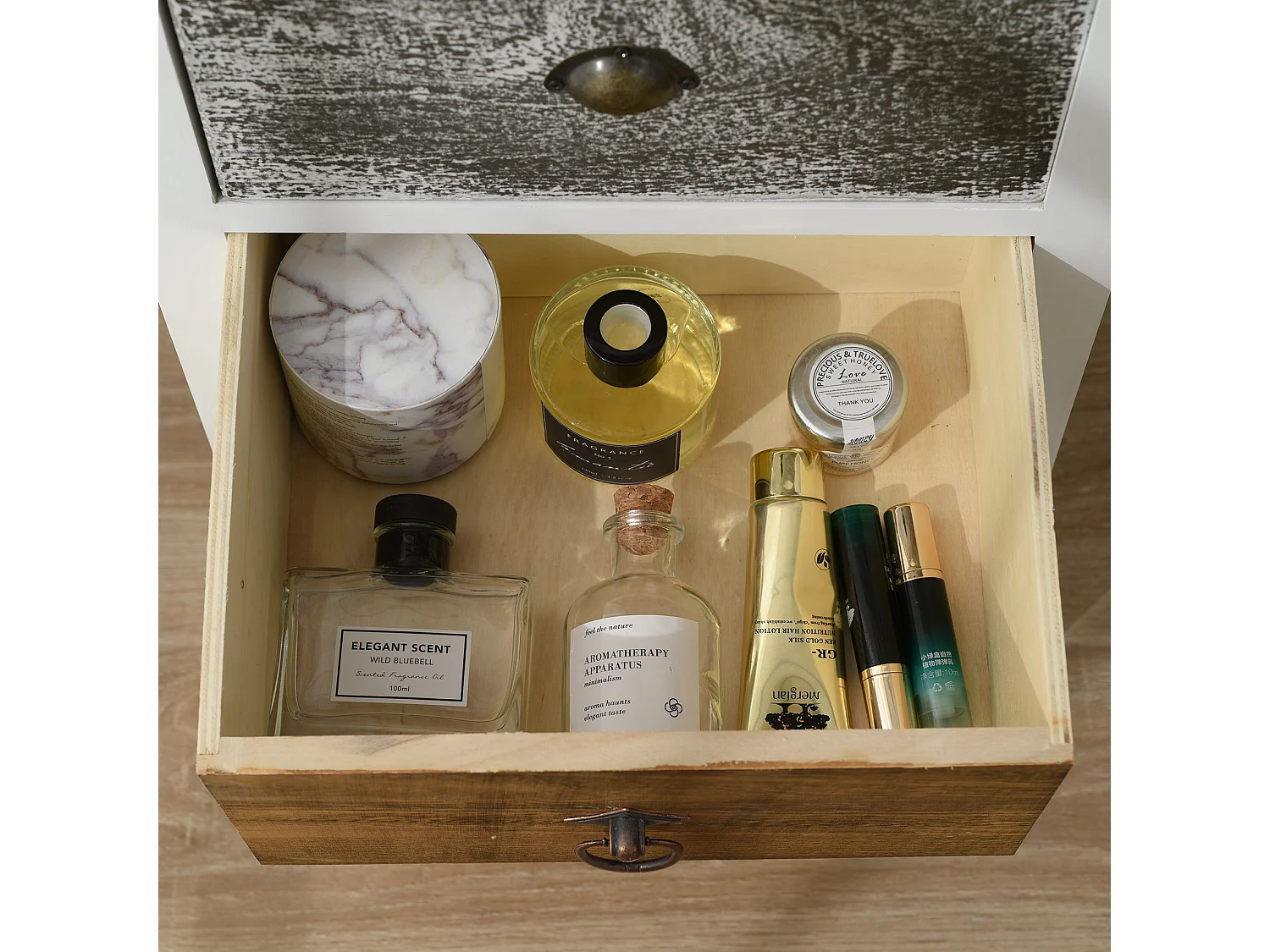 Chiffonnier Chevet 5 Tiroirs Bois Blanc Marron Gris Classique Bain