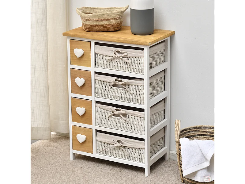 Cassettiera Comodini Shabby Marrone Panna 4 Cassetti 71x51x30