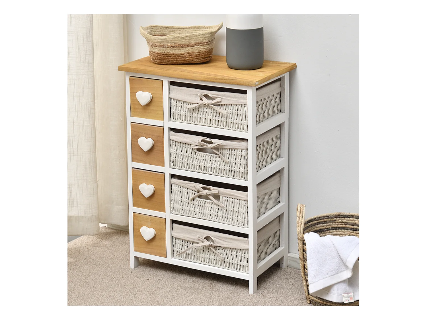 Cassettiera Comodini Shabby Marrone Panna 4 Cassetti 71x51x30