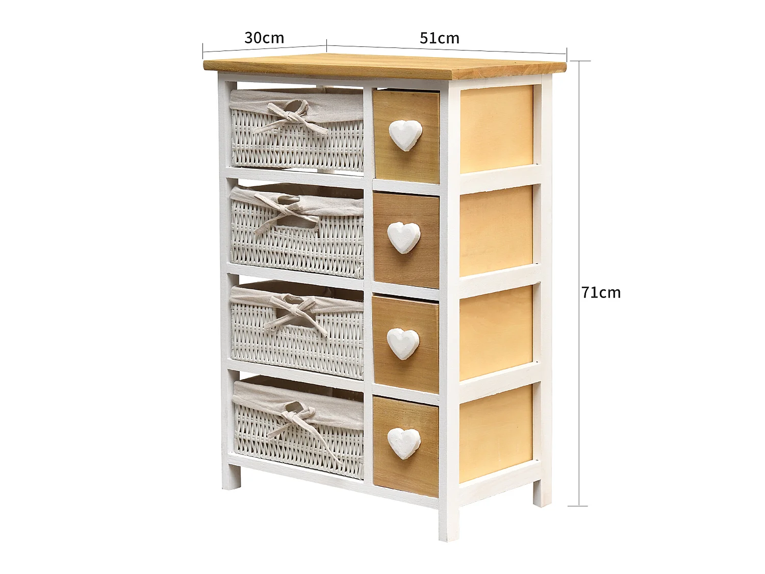 Cassettiera Comodini Shabby Marrone Panna 4 Cassetti 71x51x30