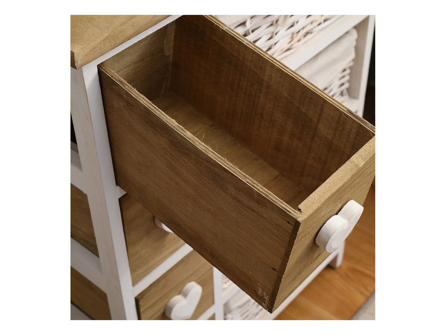 Cassettiera Comodini Shabby Marrone Panna 4 Cassetti 71x51x30