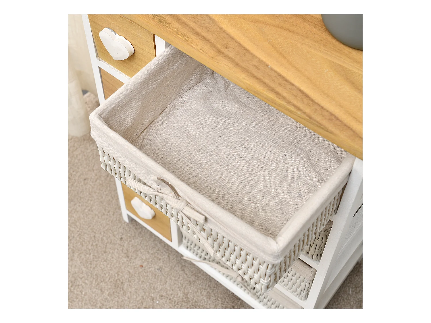 Cassettiera Comodini Shabby Marrone Panna 4 Cassetti 71x51x30