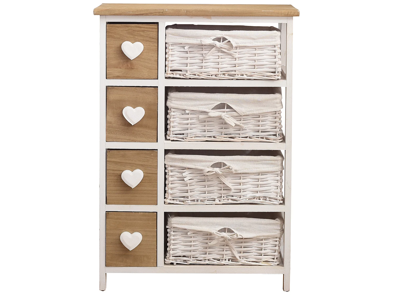 Commode Meuble 8 Tiroirs Bois Osier Blanc Marron 71x51x30