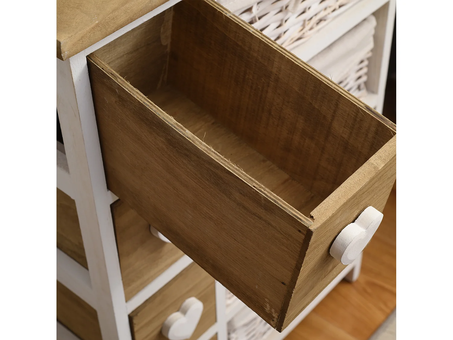 Commode Meuble 8 Tiroirs Bois Osier Blanc Marron 71x51x30