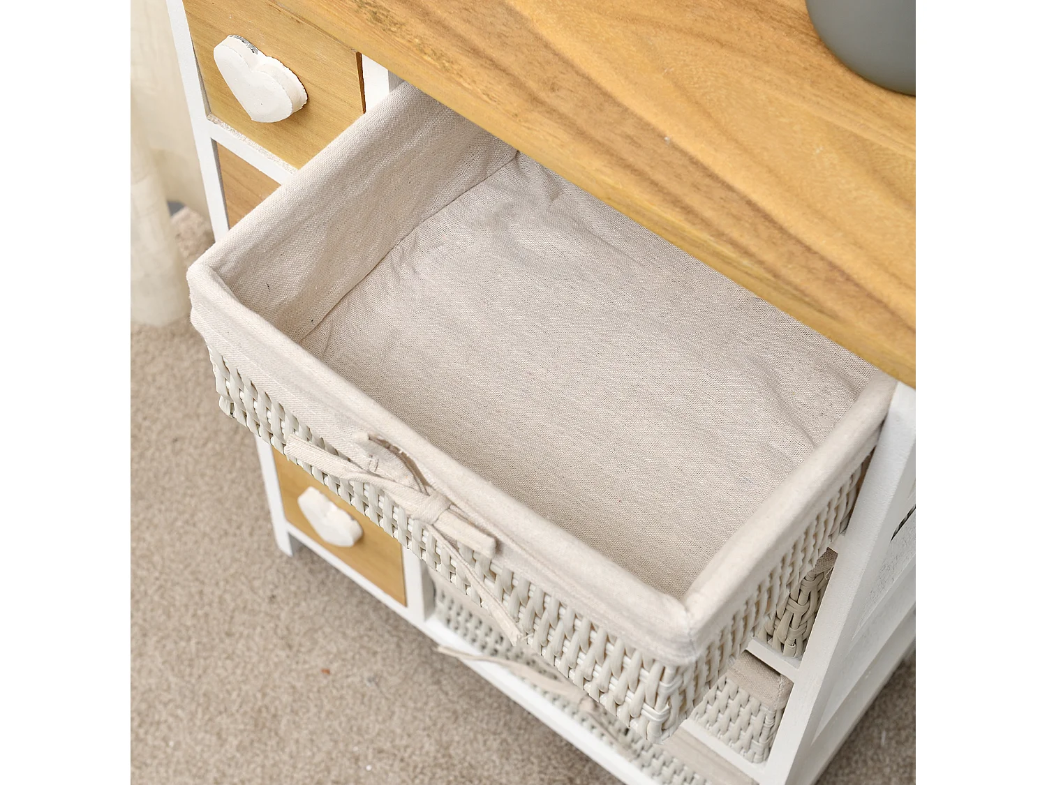 Commode Meuble 8 Tiroirs Bois Osier Blanc Marron 71x51x30