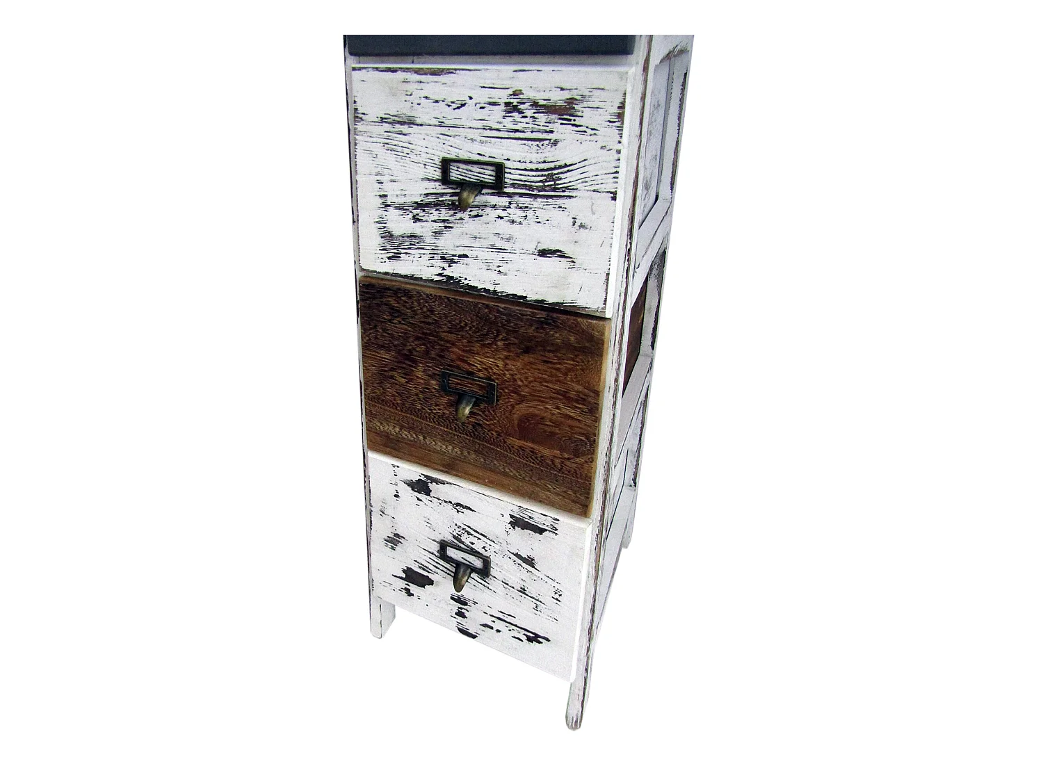 Cassettiera 4 Cassetti Legno Retro Bianco Grigio Marrone 74x28x28