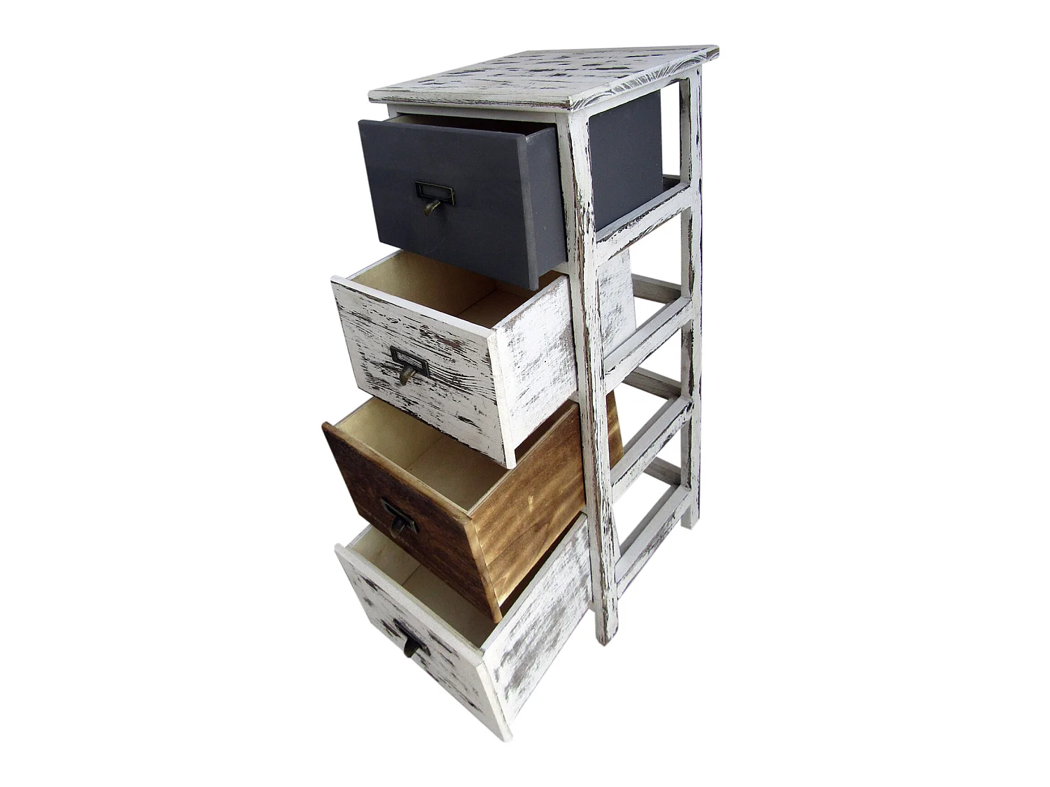 Cassettiera 4 Cassetti Legno Retro Bianco Grigio Marrone 74x28x28