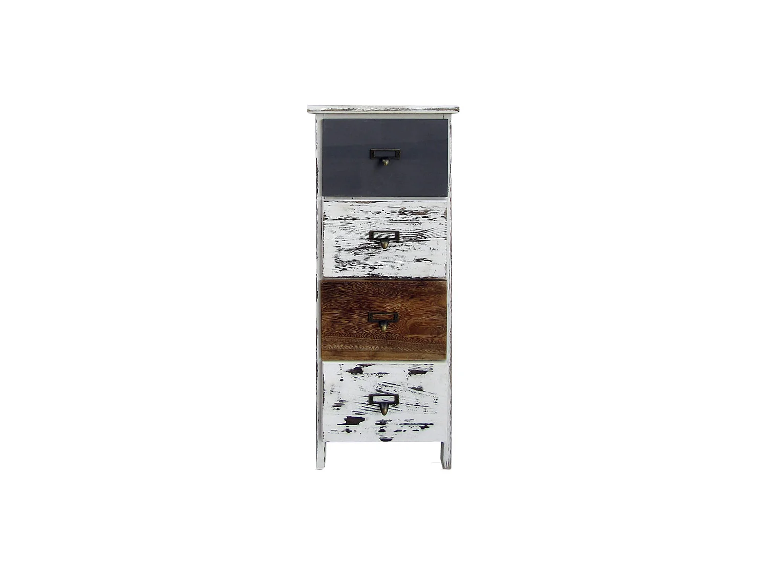 Commode 4 Tiroirs Bois Rétro Blanc Gris Marron 74x28x28