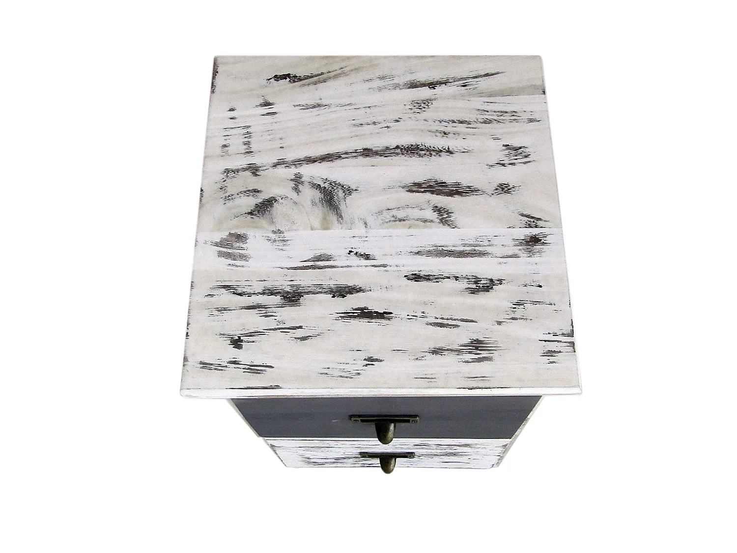 Commode 4 Tiroirs Bois Rétro Blanc Gris Marron 74x28x28