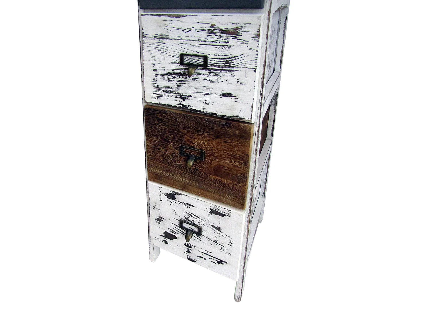 Commode 4 Tiroirs Bois Rétro Blanc Gris Marron 74x28x28