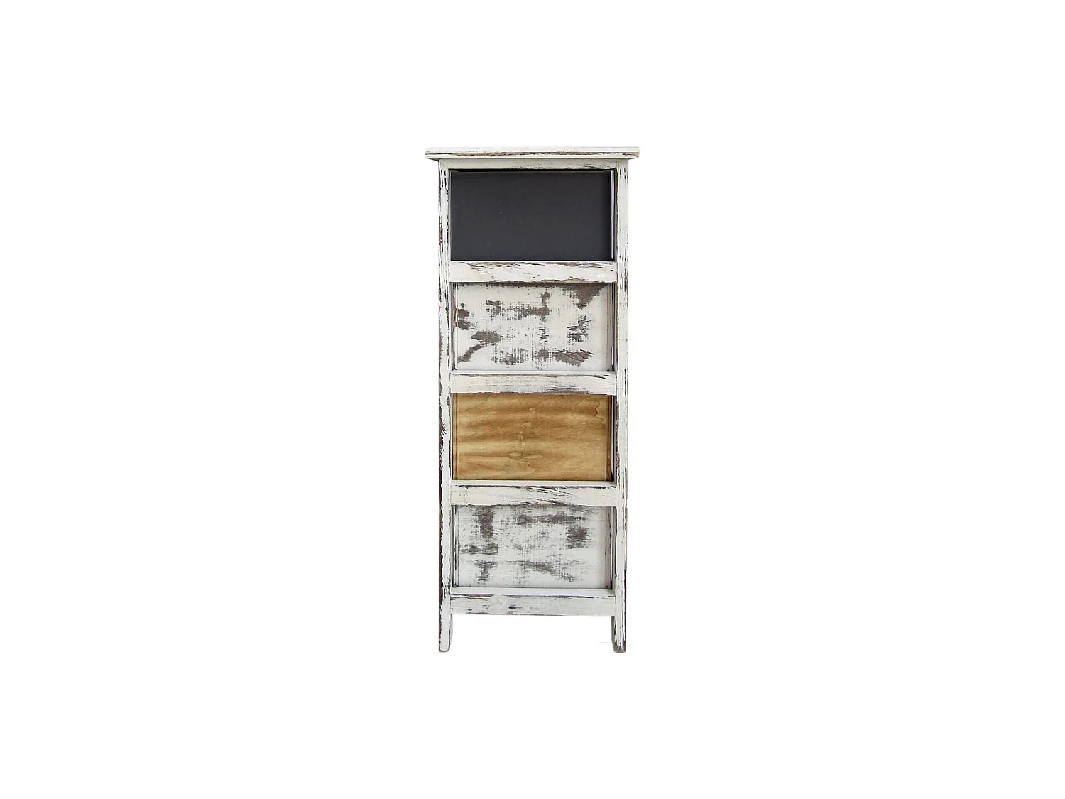 Commode 4 Tiroirs Bois Rétro Blanc Gris Marron 74x28x28