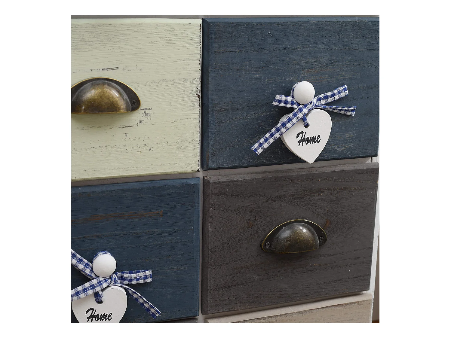 Cassettiera Shabby Vintage Beige Blu Marrone 10 Cassetti 88x48x30